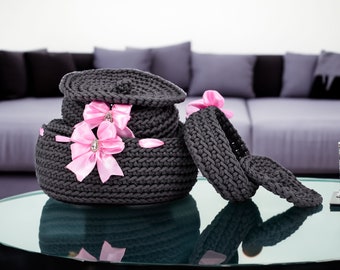 House Bathroom Decor - Cute Crochet Basket For Bathroom Organization - Ideal Storage Box For Bathroom Accessories (K7287)