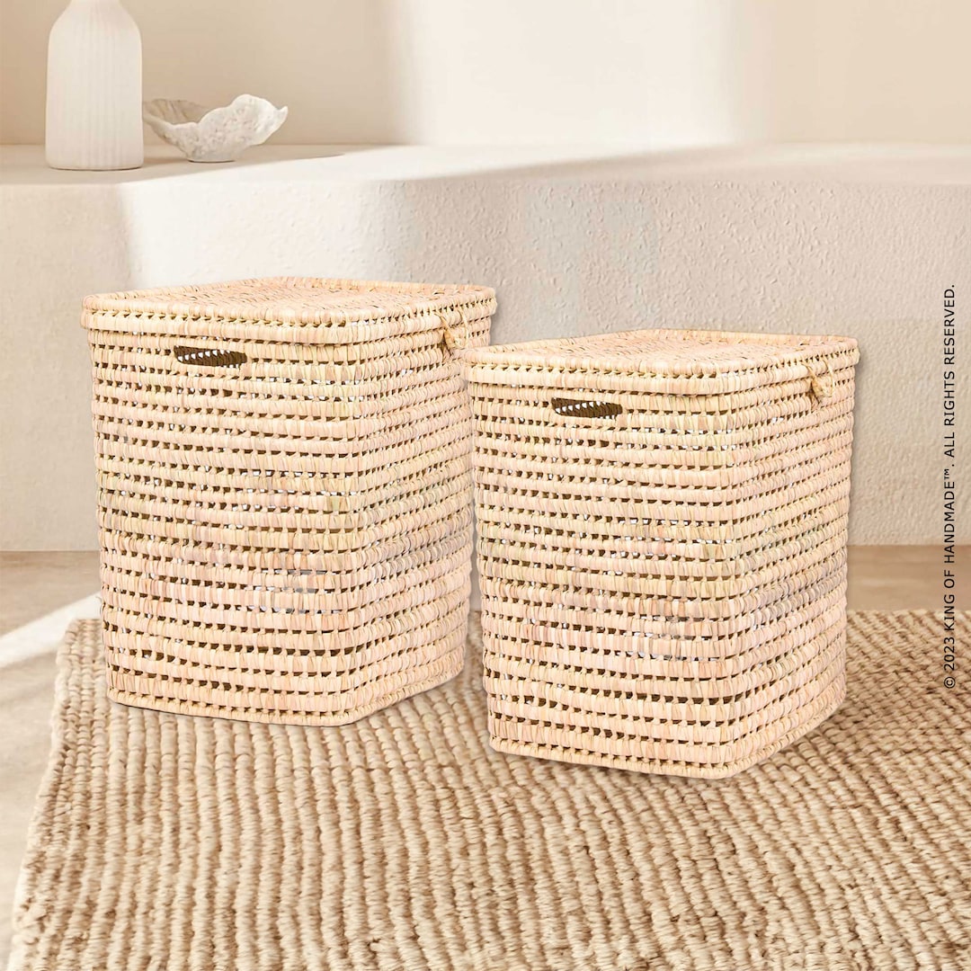 Decorative Large Square Basket With Lid and Handles Bedroom Storage for