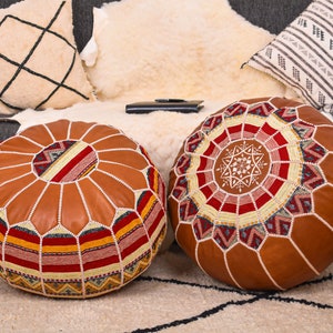 Moroccan FootStool Ottoman, Moroccan Pouffe, leather ottoman pouf, Bedroom, furniture Kids Room, living room furniture, Floor Pillow