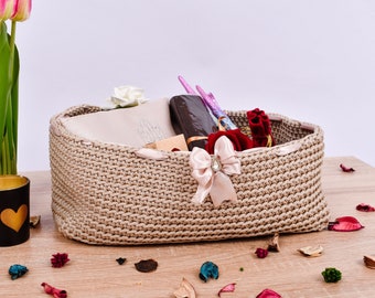 House Bathroom Decor - Cute Crochet Basket For Bathroom Organization - Ideal Storage Box For Bathroom Accessories  (K5293)