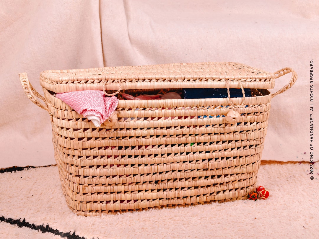 Straw Storage Trunk & Wicker Basket Toy Chest, Storage Bench
