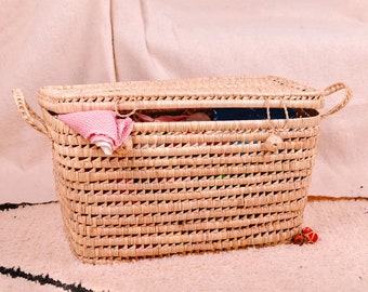 Coffre de rangement en paille et panier en osier : coffre à jouets, banc de rangement, boîte décorative pour chambre d'enfants, cadeaux de pendaison de crémaillère, coffre de rangement de jouets (KA886)