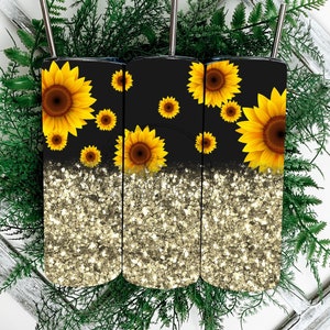 Sunflowers Tumbler Designs, Glitter Leopard 20oz Skinny Tumbler Wrap, Seamless Glitter Tumbler Template - PNG Digital Download