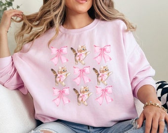 Coquette Sweatshirt Pink Cat Sweater Coquette Clothes Soft Girl Aesthetic Sweatshirt Coquette Crewneck Coquette Bow Sweater Cat Themed Gifts