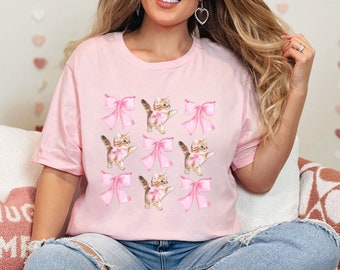 Coquette Shirt Pink Cat Shirt Coquette Clothing Soft Girl Aesthetic Tshirt Coquette Top Coquette Bow Baby Tee Cat Themed Gifts Gen Z Shirt