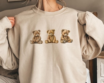 Teddy Bear Sweatshirt Teddy Crewneck Cute Cozy Bear Sweater Nostalgia Sweatshirt 90s Sweater Coquette Sweatshirt Teddy Bear Shirt