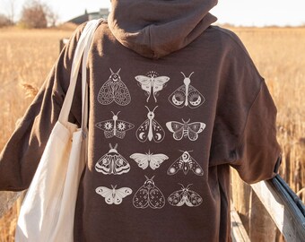 Moth Hoodie Cottagecore Hoodie Celestial Moth Sweatshirt Butterfly Hoodie Witchy Hoodie Aesthetic Hoodie Back Print Hoodie Insect Hoodie