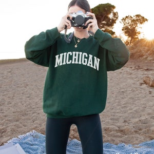 Michigan Sweatshirt Michigan Shirt Varsity Sweatshirt Michigan Gifts Michigan Hoodie Michigan State Travel Sweatshirt Michigan Crewneck