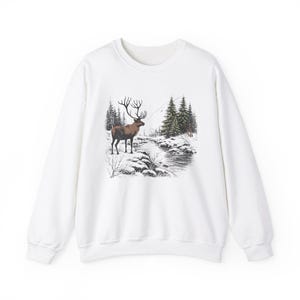 Vintage Style Wildlife Sweatshirt Retro Deer Wilderness Sweater National Park Crewneck Forest Animals Fall Winter Sweatshirt Pine Tree Shirt image 6