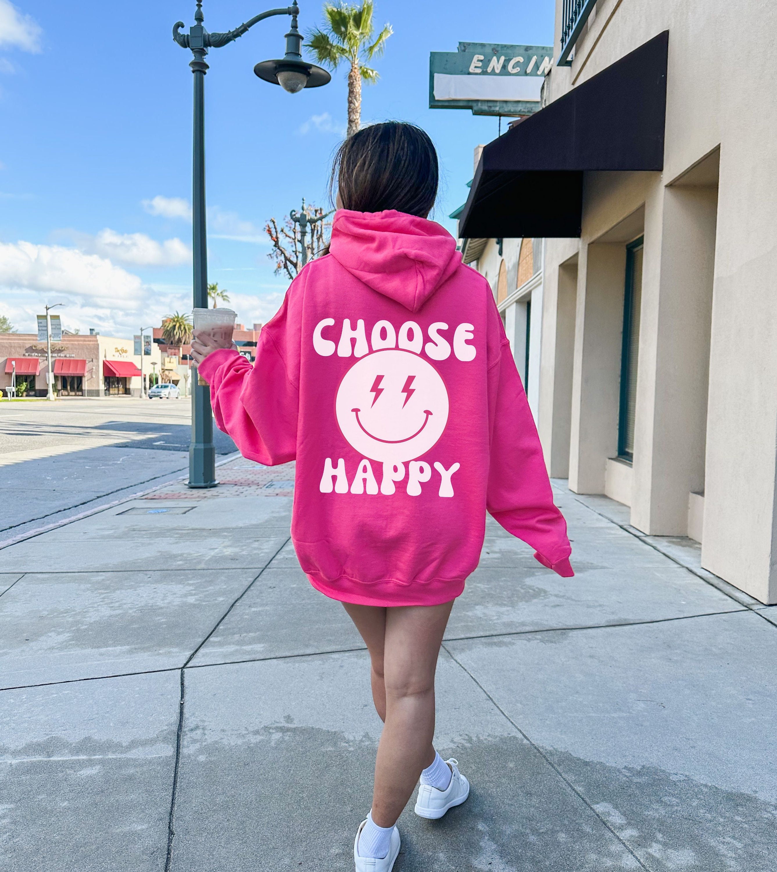Positive Hoodie Back Print Hoodie College Crewneck Smiley Face