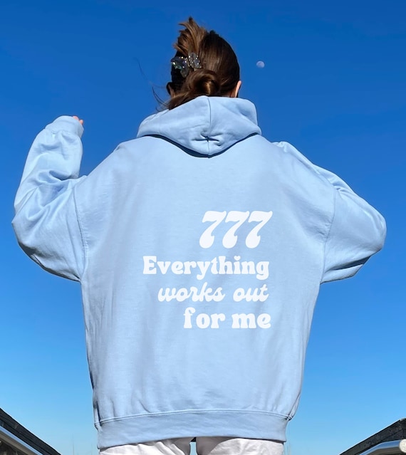 777 Angel Number Hoodie Words on Back Positive Hoodie Mindfulness