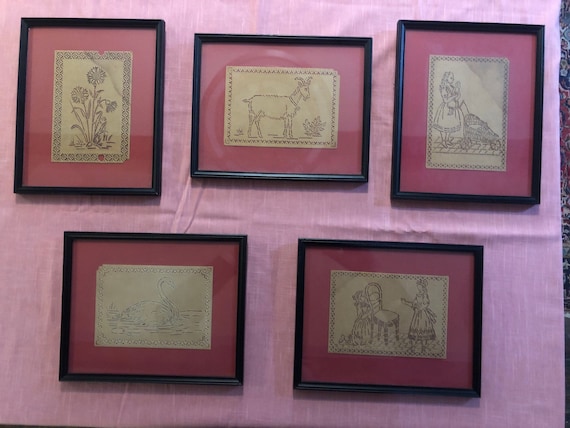 Framed Die-cut Primitive Cardboard Embroidery Stencils Early to Mid-20th  Century Choose From 5 Different Ones 