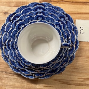 Antique Johnson Brothers Savoy Pattern   6 piece Place Setting    SHAMROCK Flow Blue Plate  FREE SHIPPING  Set #2w/flaws