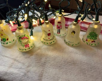 Vintage Old World Christmas Light Covers - Glass Christmas Bells - Set of 6