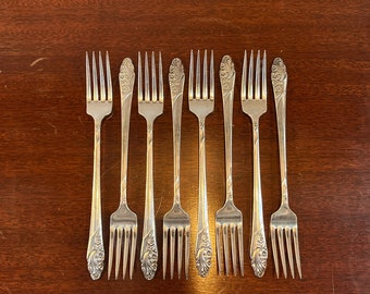 Set of 8 Vintage Community Shrimp/Appetizer Silver Plate Forks  Berkley Square Pattern Great for bridal showers, luncheons, your table