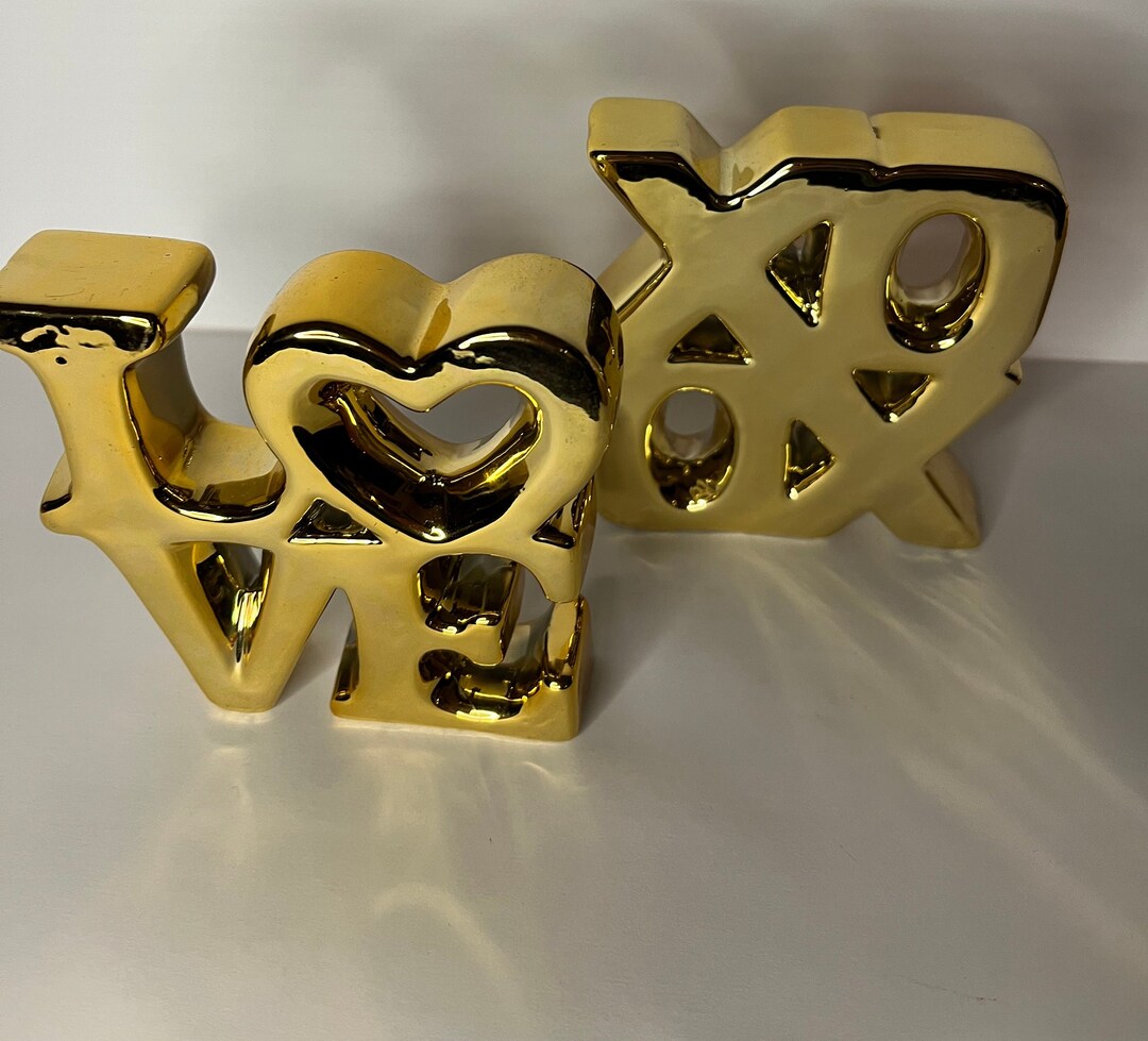 Vintage Gold LOVE Statue and XOXO Statue Shelf Decor Etsy