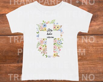 He Has Risen PNG | Floral Cross PNG | Easter Christian Shirt Design | DTF Sublimation