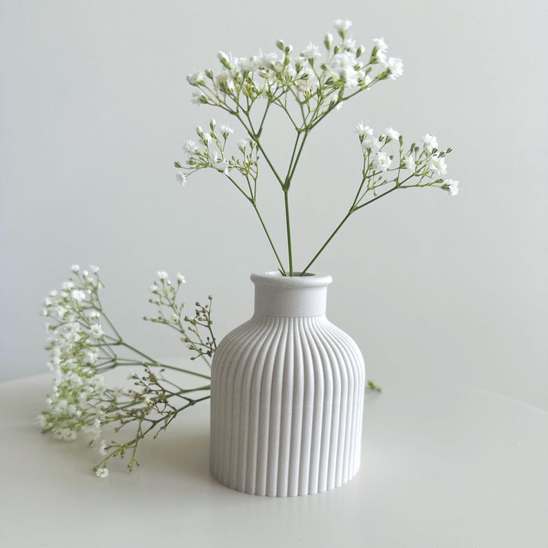 Handmade Jesmonite Ribbed Bud Vase | Neutral Decor image 8
