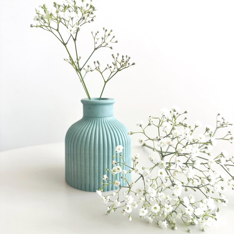 Handmade Jesmonite Ribbed Bud Vase | Neutral Decor image 10