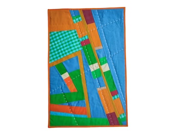 Quilt Wall Hanging, Handmade Patchwork Textile Wall Art, Modern Upcycled Quilted Decor