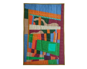 Abstract Quilt Wall Hanging, Patchwork Textile Wall Decor, Handmade Modern Fiber Art, Hand-Quilted