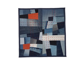 Upcycled Denim Improv Quilt: Handmade Patchwork Wall Hanging