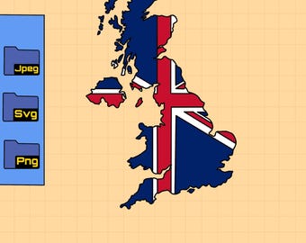 Carte du Royaume-Uni avec drapeau - Art mural imprimable - téléchargement numérique (SVG PNG JPEG)