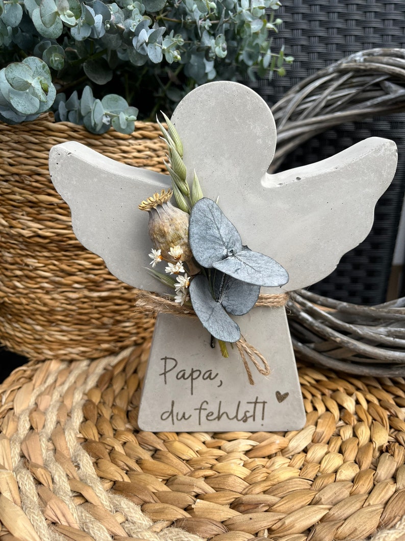 Memorial angel made of concrete with engraving Concrete angel personalized grave decoration image 2