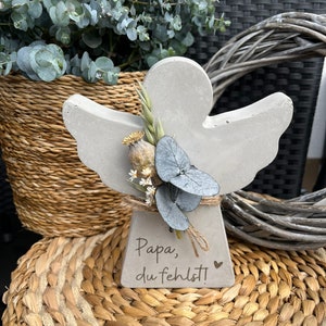 Memorial angel made of concrete with engraving Concrete angel personalized grave decoration image 1