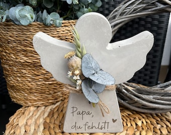 Memorial angel made of concrete with engraving | Concrete Angel | personalized grave decoration