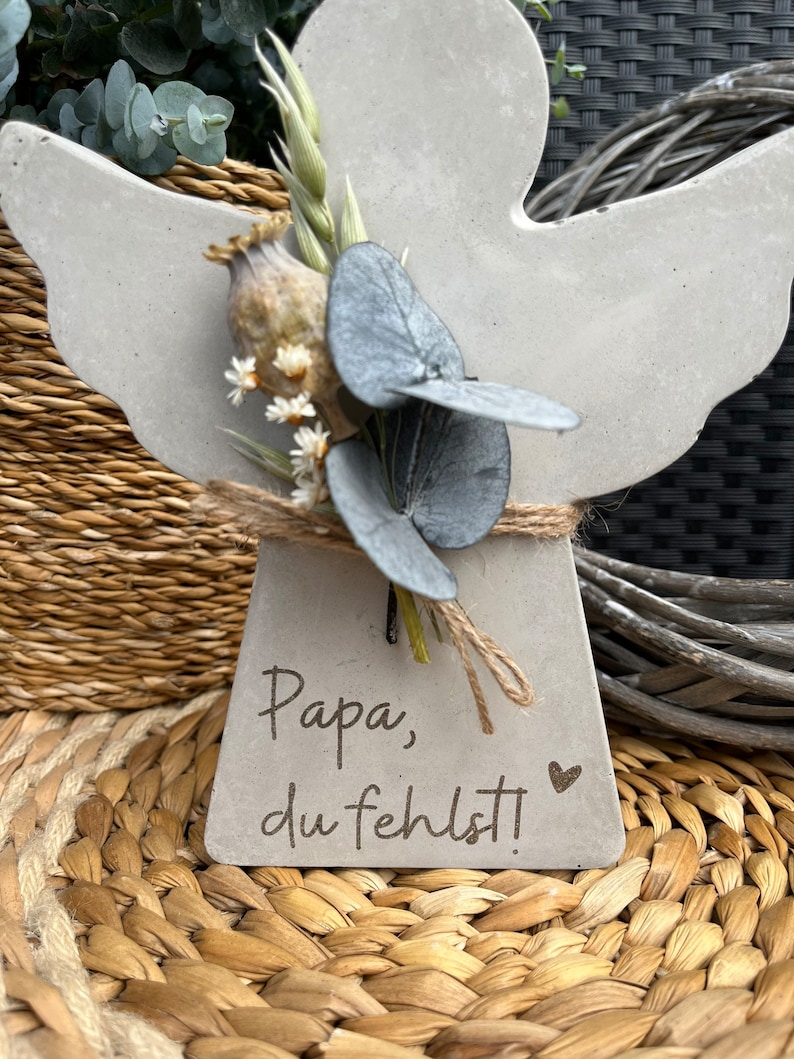 Memorial angel made of concrete with engraving Concrete angel personalized grave decoration image 3