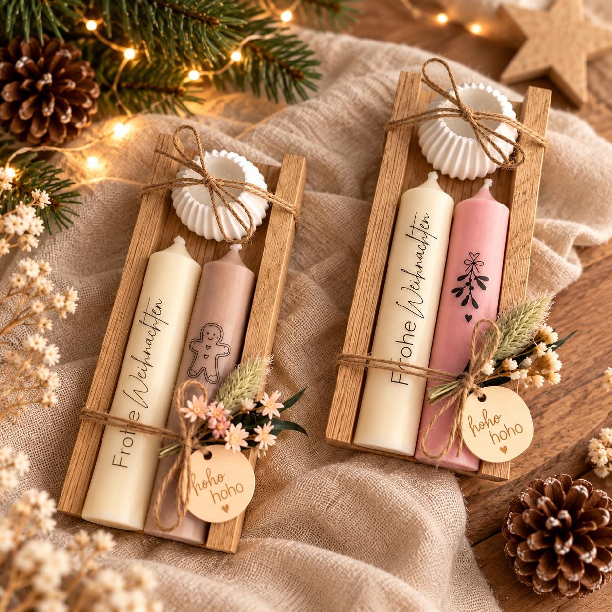 Weihnachts Geschenkset mit Kerzen & Halter - Handgemachtes Weihnachtsgeschenk - Kleine Aufmerksamkeit - Geschenkidee Weihnachten