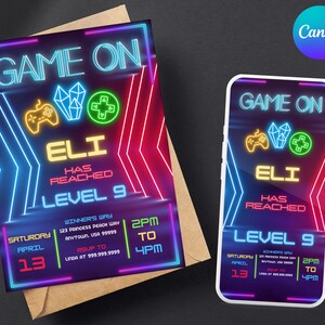 Game on Level up Birthday Invitation, Kids Invitation, Digital Party ...
