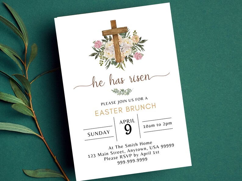 EDITABLE Religious Easter Lunch Brunch Party Invite Evite , Floral ...