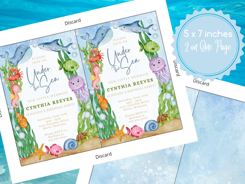 Editable Under the Sea Birthday Invitation Template, Printable Watercolor Under the Sea Invite ...
