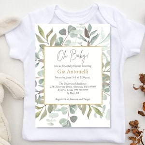 EDITABLE Oh Baby Greenery Baby Shower Invitation. Green Gold Watercolor ...