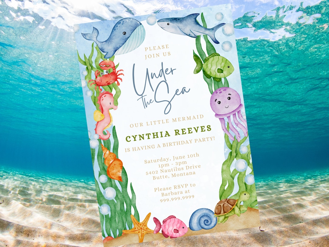 Editable Under the Sea Birthday Invitation Template, Printable Watercolor Under the Sea Invite ...