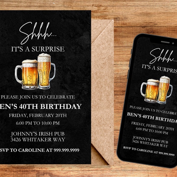 Editable Beer Surprise Birthday Party Invitation - 30th 40th 50th - DIY Printable - Digital Download - Instant Access!