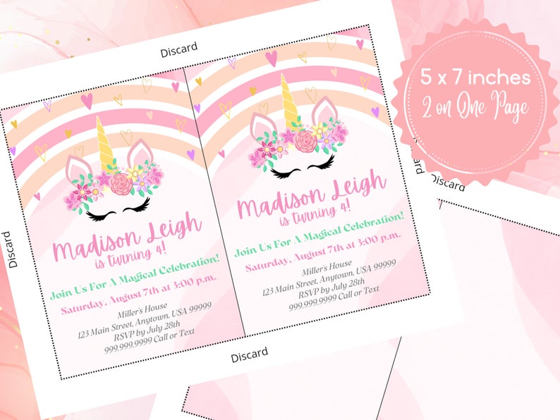 Editable Unicorn Invitation Unicorn Party Unicorn Birthday Etsy