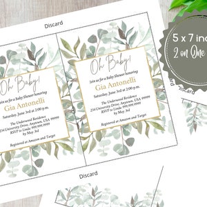 EDITABLE Oh Baby Greenery Baby Shower Invitation. Green Gold Watercolor ...