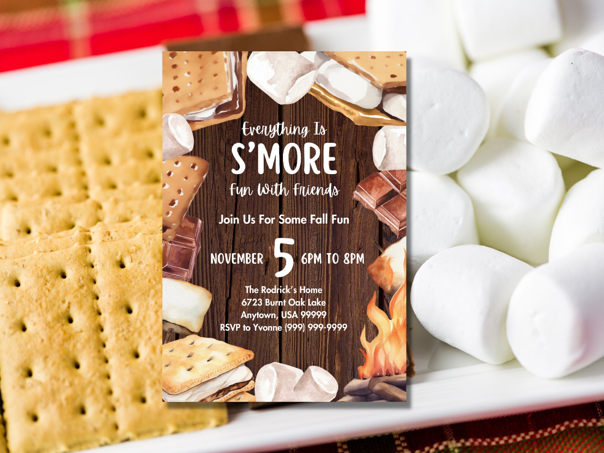Smores Birthday Invitation Template Rustic Smores Bonfire Etsy