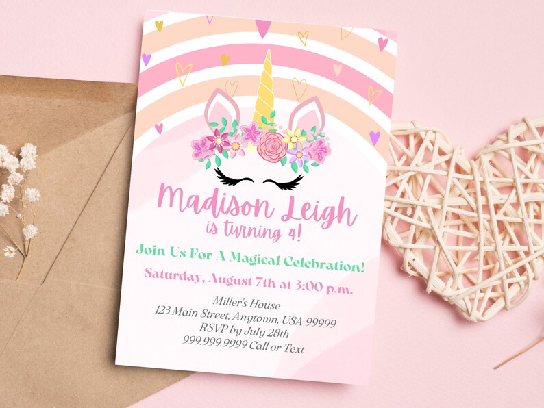Editable Unicorn Invitation Unicorn Party Unicorn Birthday Etsy