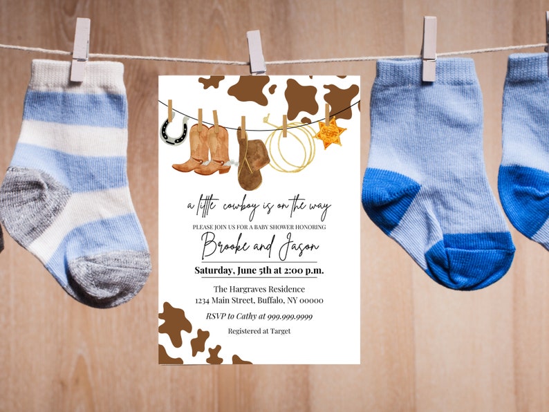 Editable Cowboy Baby Shower Invitation Template Printable Etsy