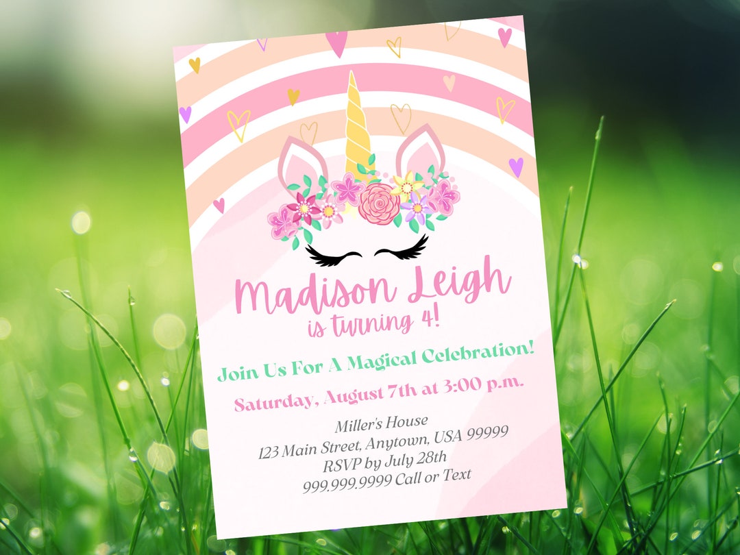 Editable Unicorn Invitation Unicorn Party Unicorn Birthday Etsy