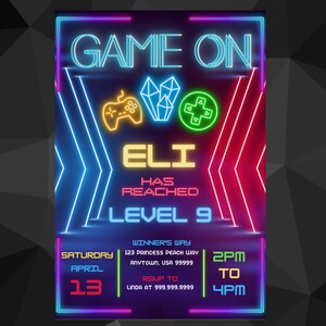 Game on Level up Birthday Invitation, Kids Invitation, Digital Party ...