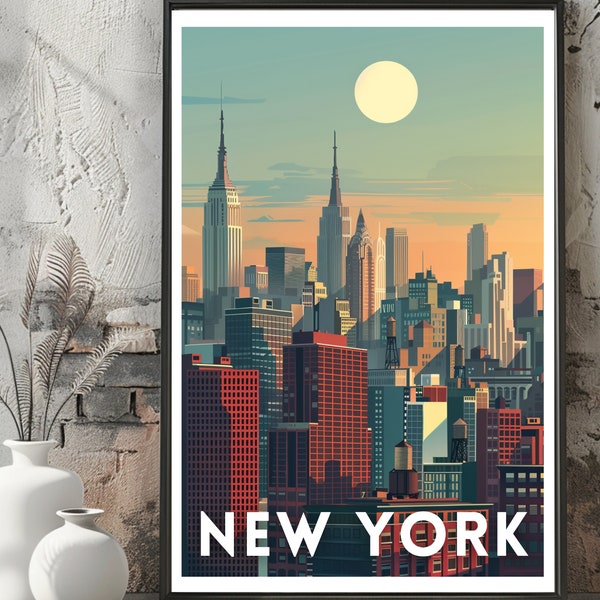 DIGITAL DOWNLOAD New York Travel Poster Nyc Prints Retro Wall Art Manhattan Travel Poster Printable Wall Decor Nyc Posters US Cities Prints