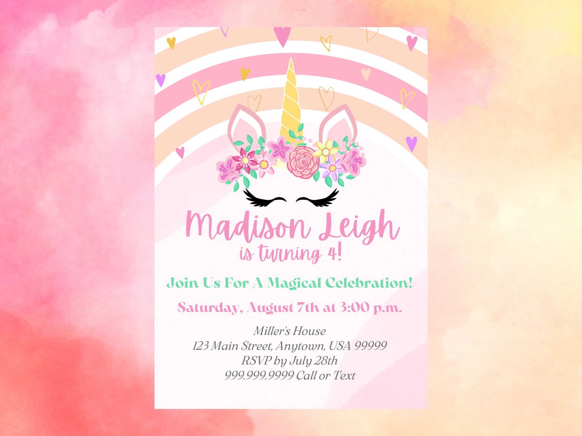 Editable Unicorn Invitation Unicorn Party Unicorn Birthday Etsy