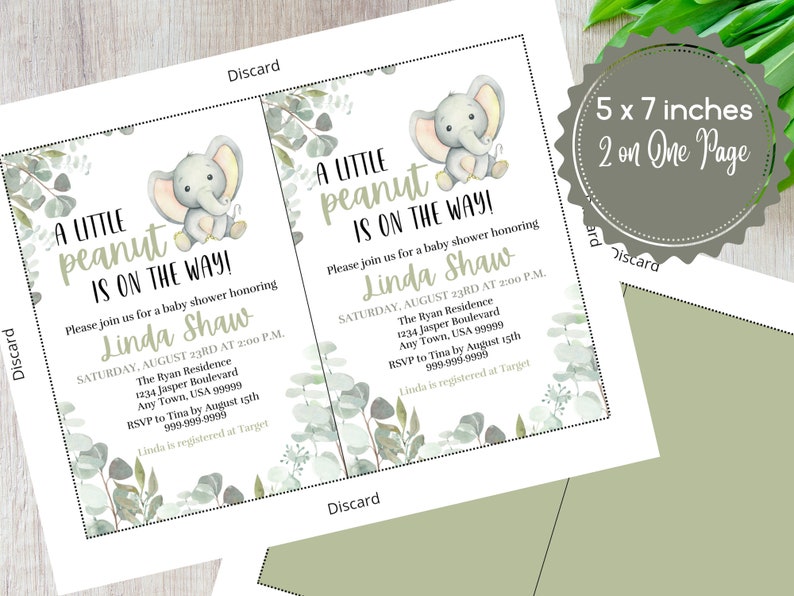 Editable A Little Peanut Baby Shower Invitation, Printable Elephant