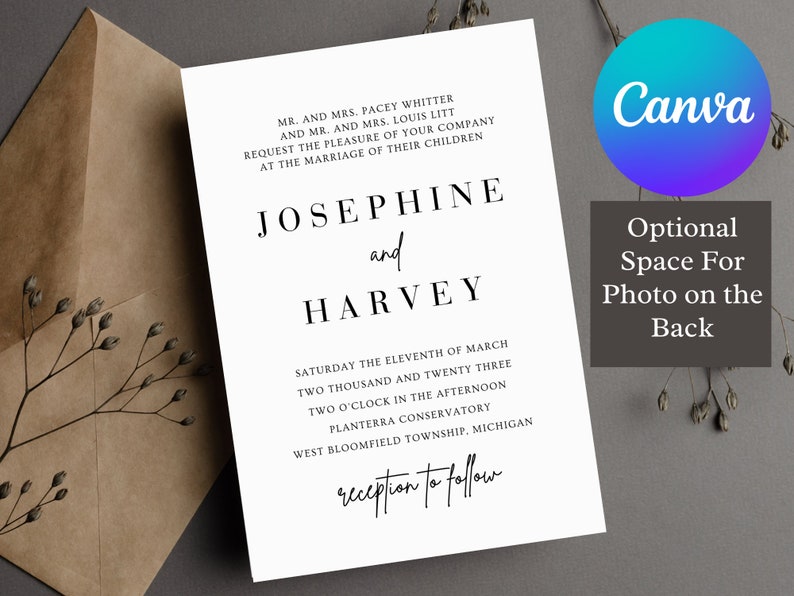 EDITABLE Simple Wedding Invitation, Printable Invitation Template ...