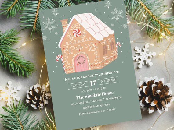 EDITABLE Gingerbread House Christmas Party Invitation - Etsy